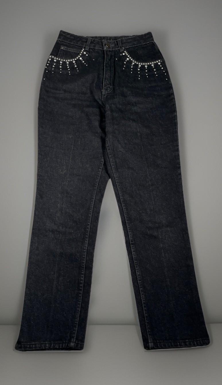 VTG- Contempo Casuals Denim Jeans Women Size 7 Rhinestone Eyelash Embellished