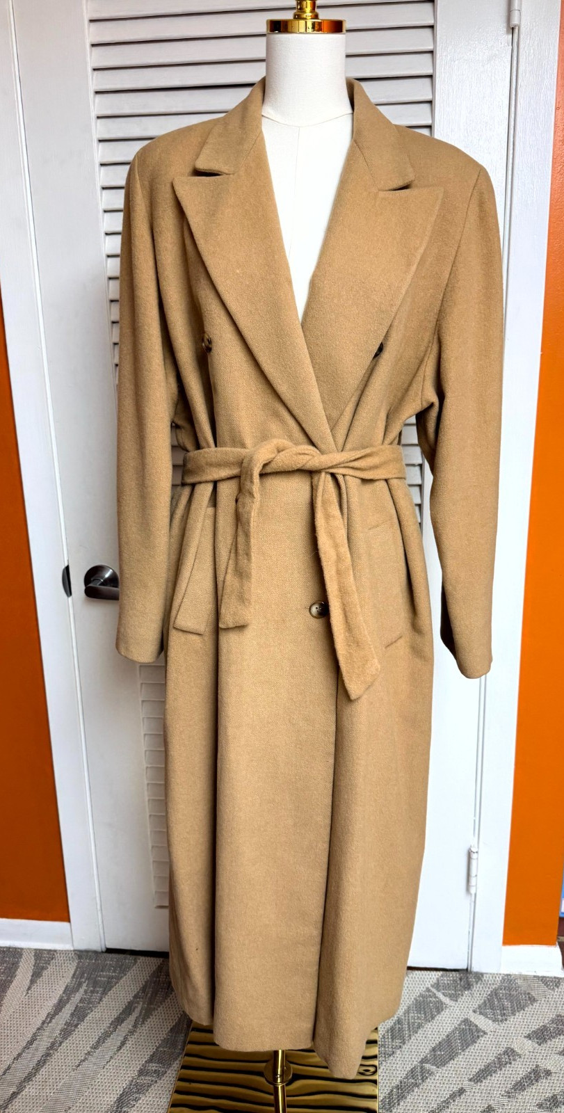 Vintage 100% Camel Hair Long Belted Coat Double Breasted Made USA Women’s