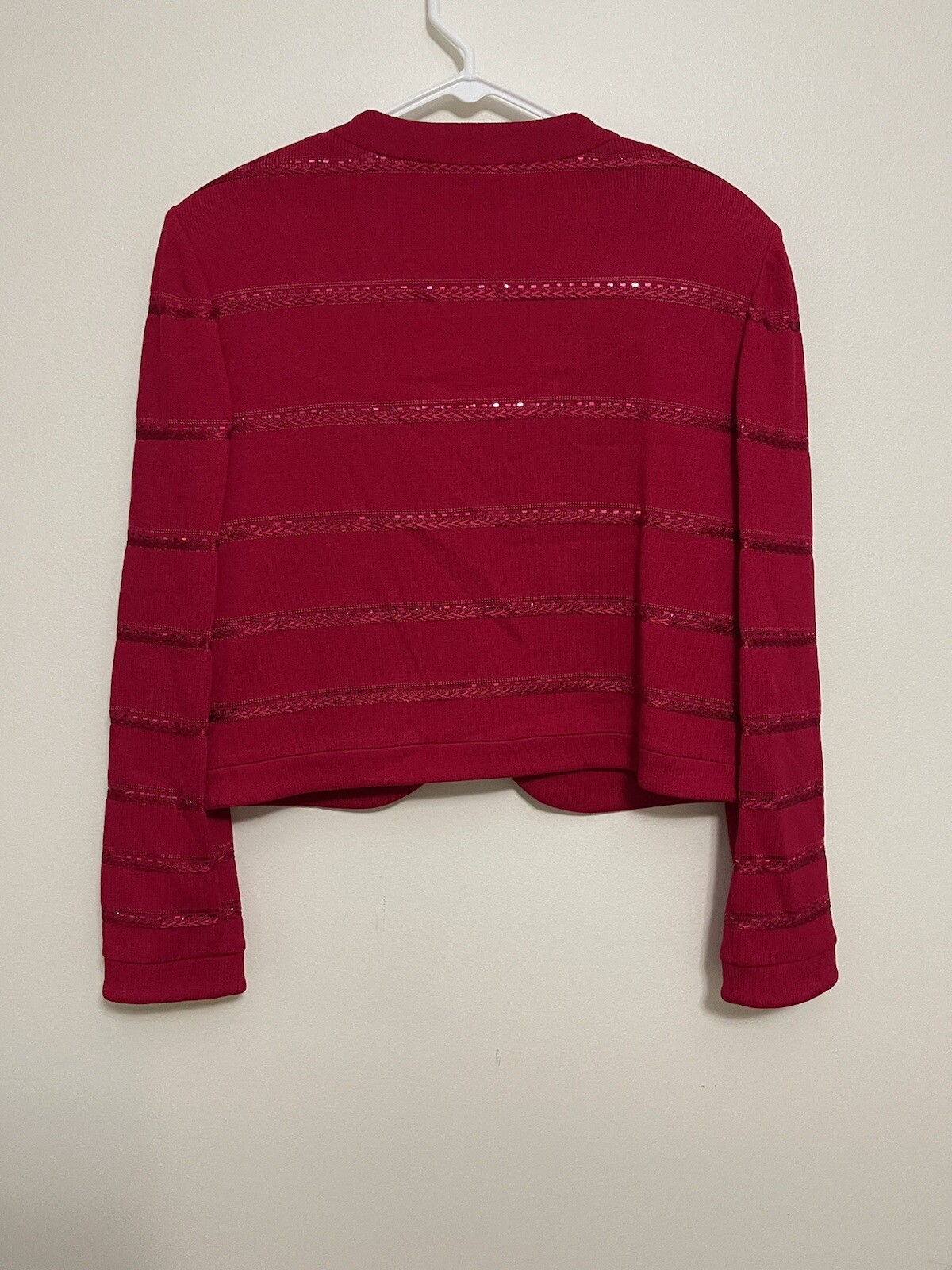 ST. JOHN EVENING BY MARIE GRAY KNITTED BLAZER SZ 10 RED BEADED EMBROIDERED