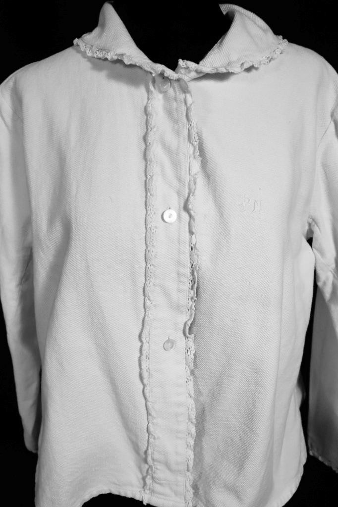 Antique French Edwardian White Cotton Flannel Lined Blouse Size Large Exc Cond