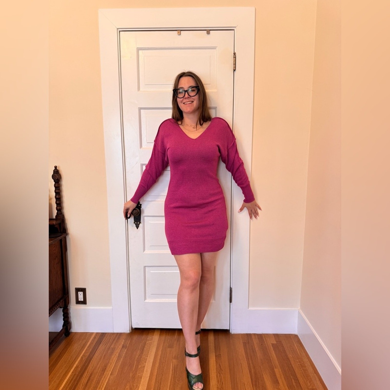 80s Vintage Liz Claiborne Raspberry Pink Knit Mini Dress Sz M