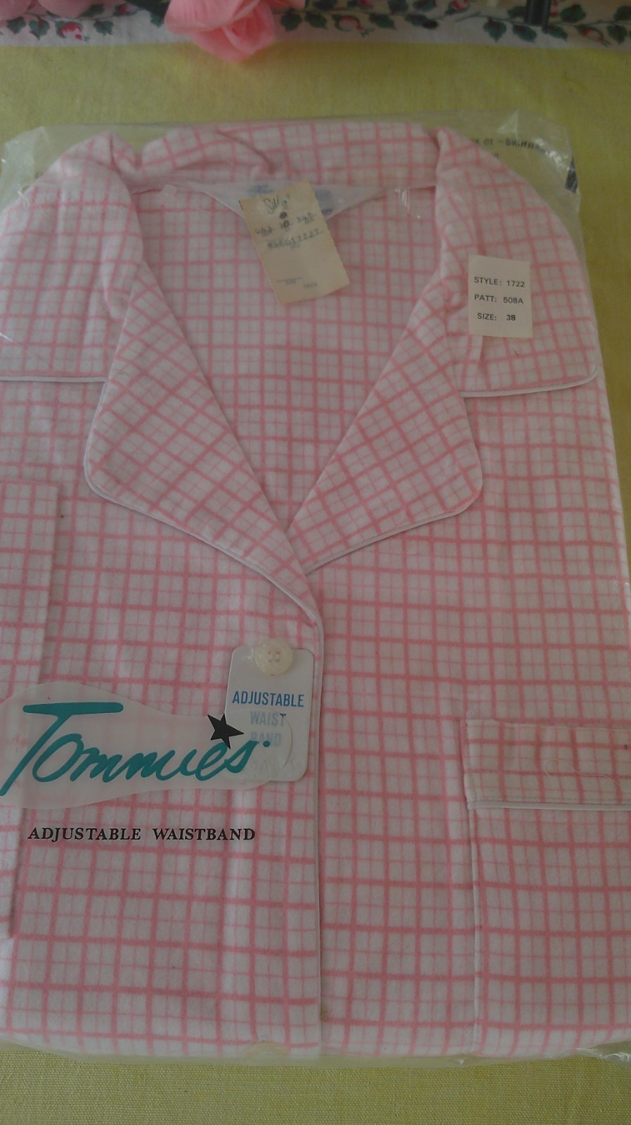 NOS Vintage Tommies Plaid Pajama Set Pink 1950s 1960s Size 38