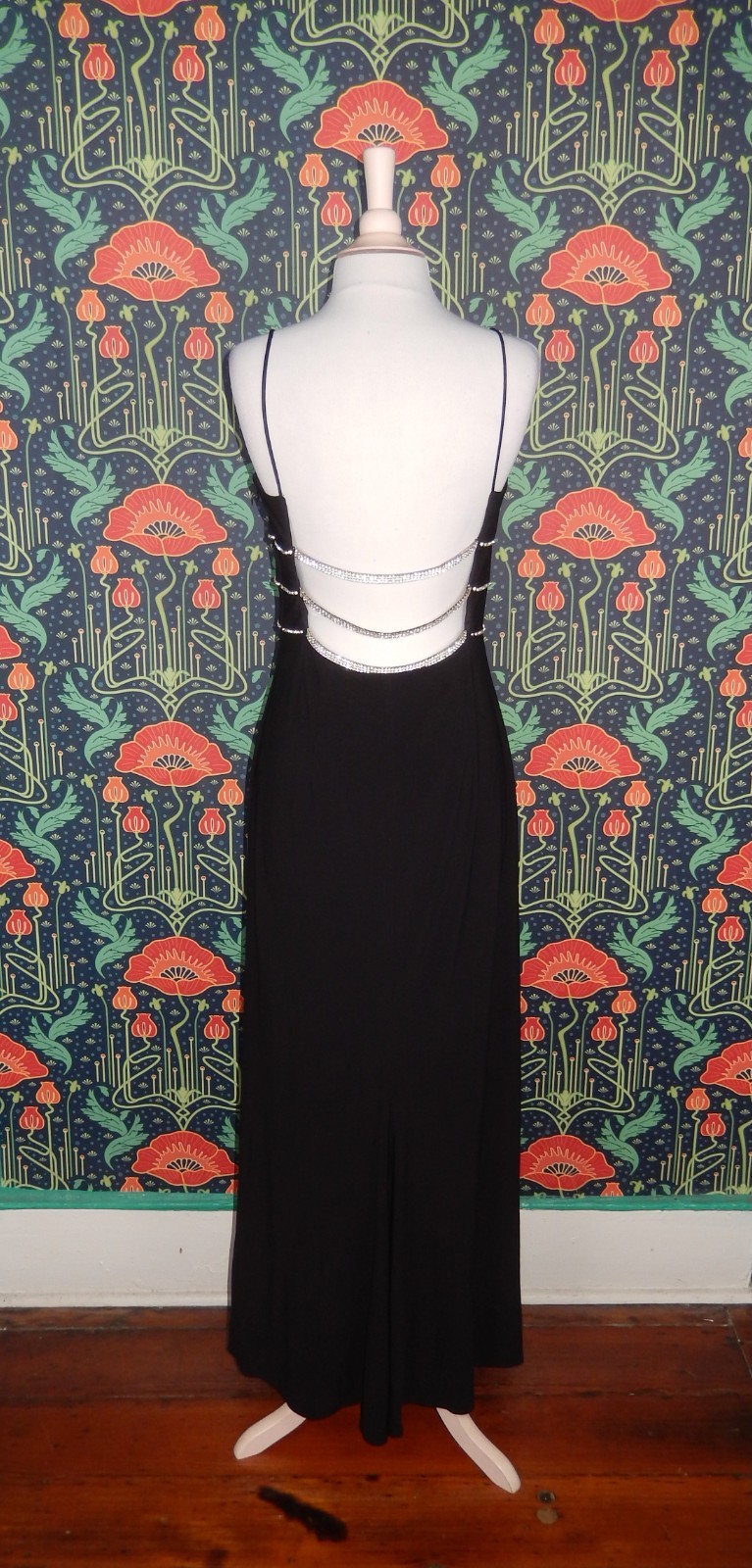 Vintage 90’s Y2K Black Prom Homecoming Strappy Rhinestone Crystal Formal Dress