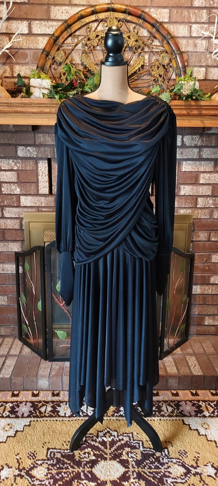 Vintage Abby Kent Black Ruched Drape Cocktail Dress Size 12