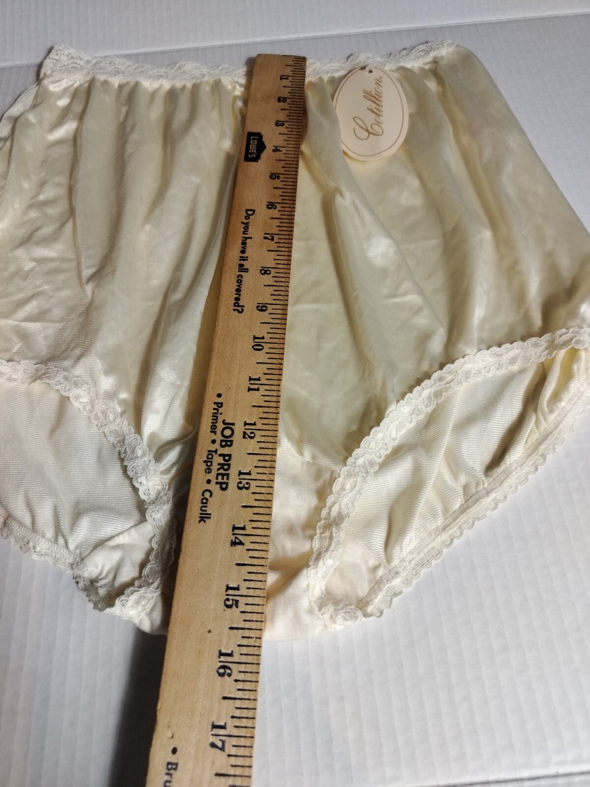 Cotillion nylon lace Candle Brief Yellow panties granny Sz 8 Hip 43″ 44″ Vintage
