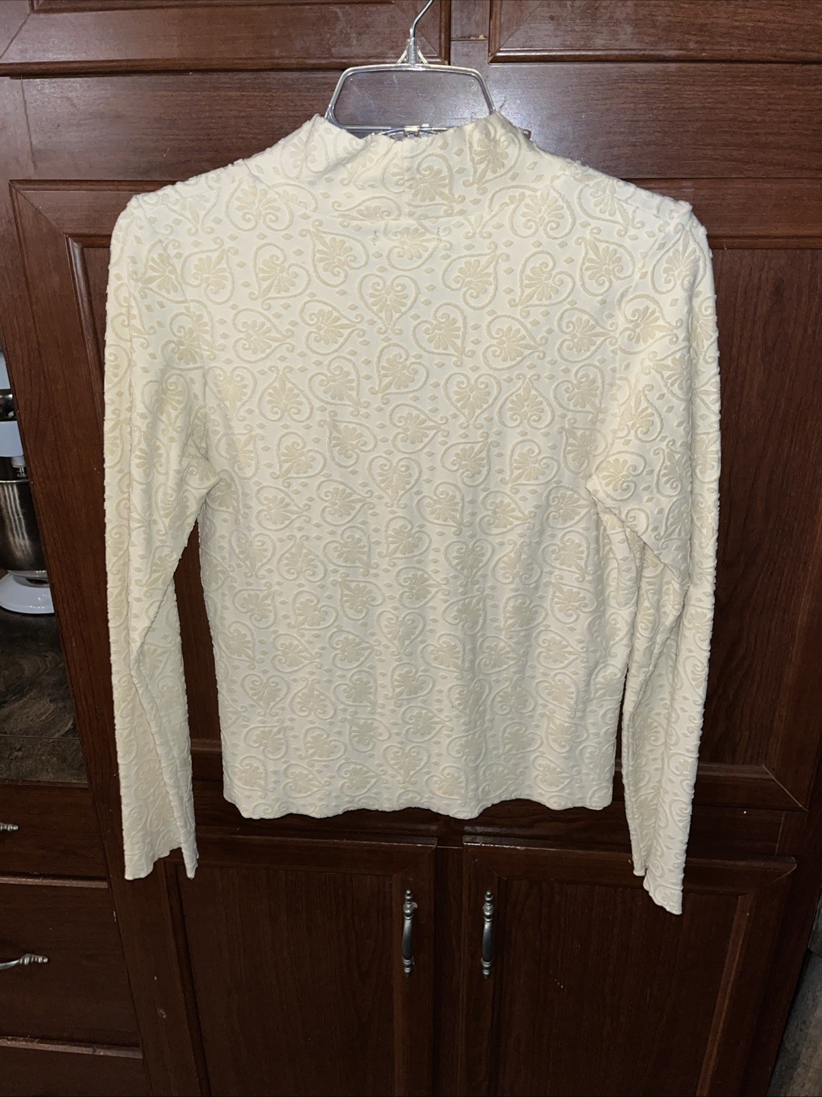 Vtg Fitigues Blouse Large Ecru Textured Hearts Cotton/polyamide Long Sleeve