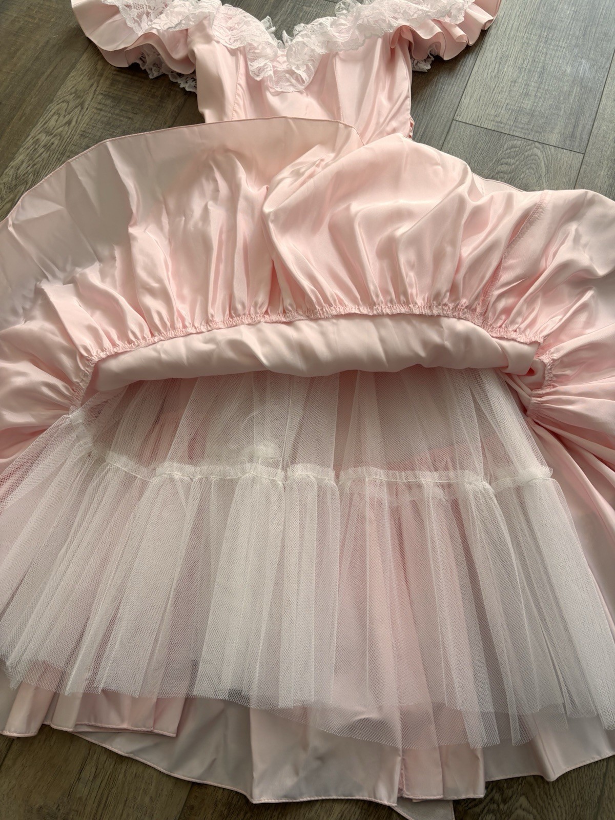 VTG 80s Roberta California Pink Satin Lace Cottagecore Dress Prairie Princess