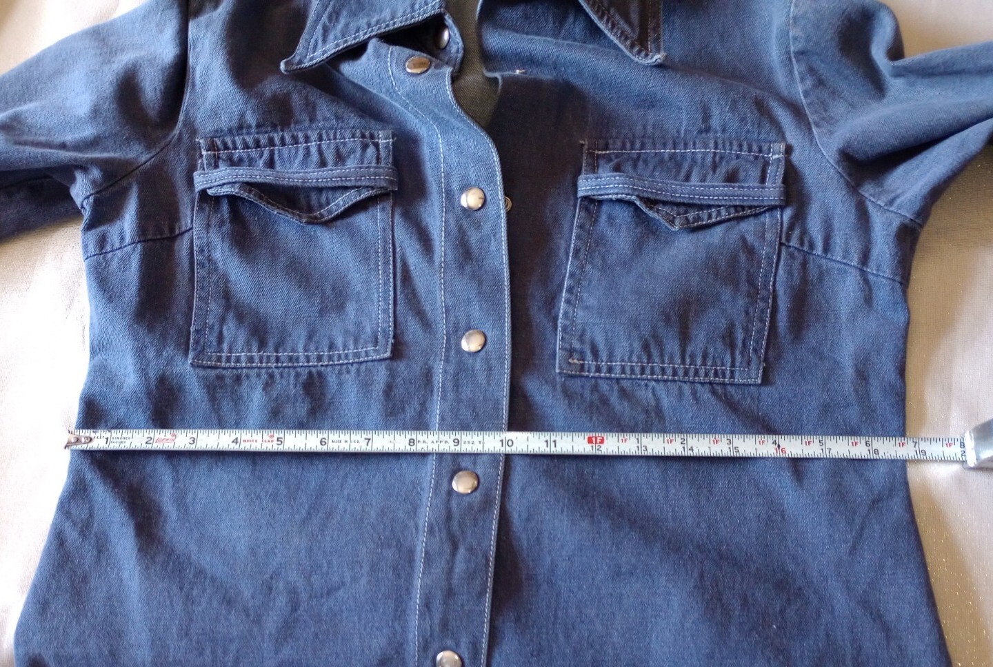 ​Vtg Kmart Denim Snap Shirt Shacket Dagger Collar Safari Western Indigo 18.5