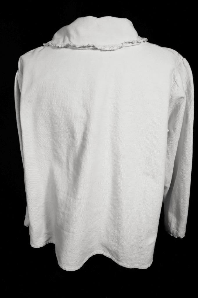 Antique French Edwardian White Cotton Flannel Lined Blouse Size Large Exc Cond