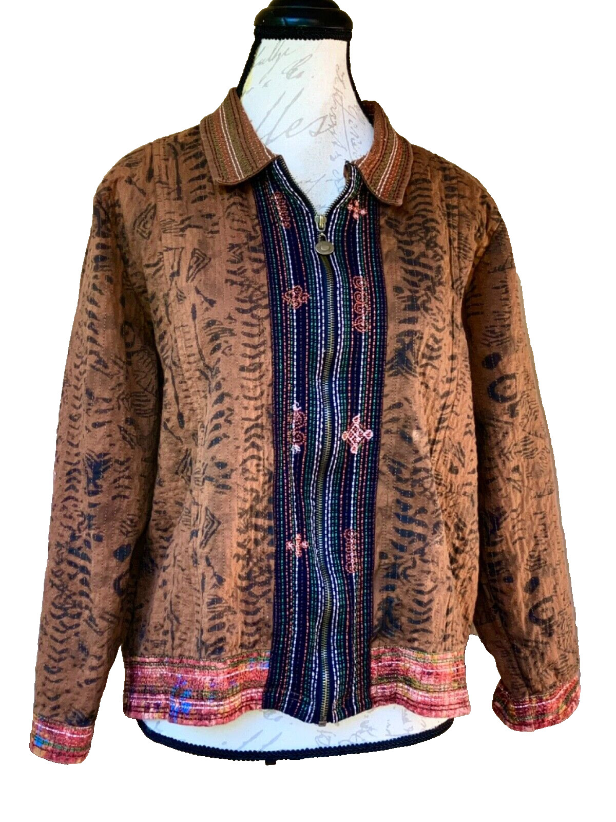 1990s GRAFF by UM COTTON ETHNIC/HIPPIE IKAT JACKET INDIA L BOHEMIAN VINTAGE