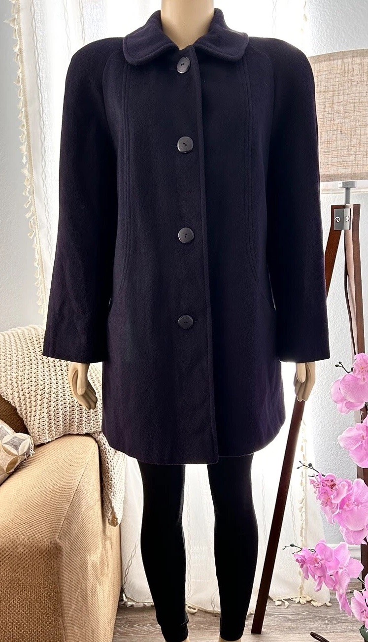 Vintage 70s Navy Blue Wool Coat Overcoat N’exagerons Rien Alorna Petite