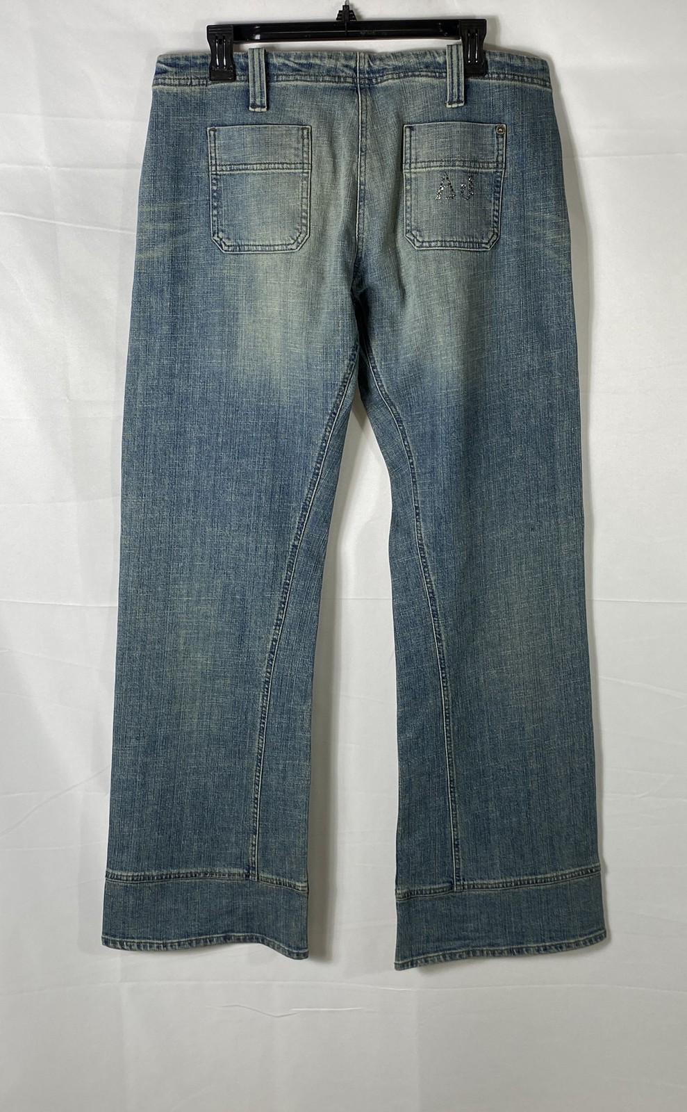 Vintage Y2K Armani Jeans Women’s Blue Low Rise Wide Leg Embellished Sz 36×35