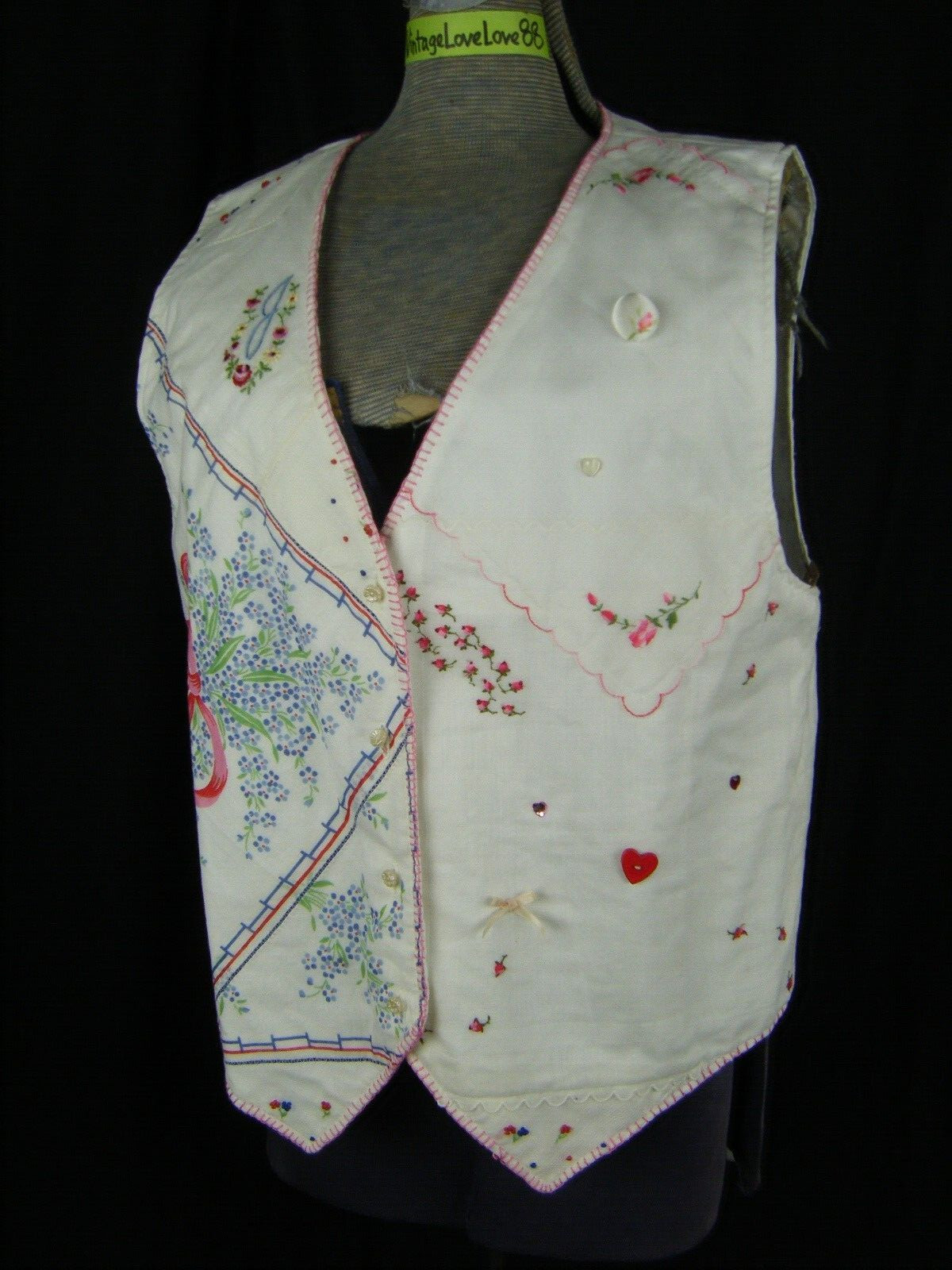 Vtg 80s Handmade Upcycle Cotton Handkerchief Hippie Hobo Vest-Bust 38.5/S-M