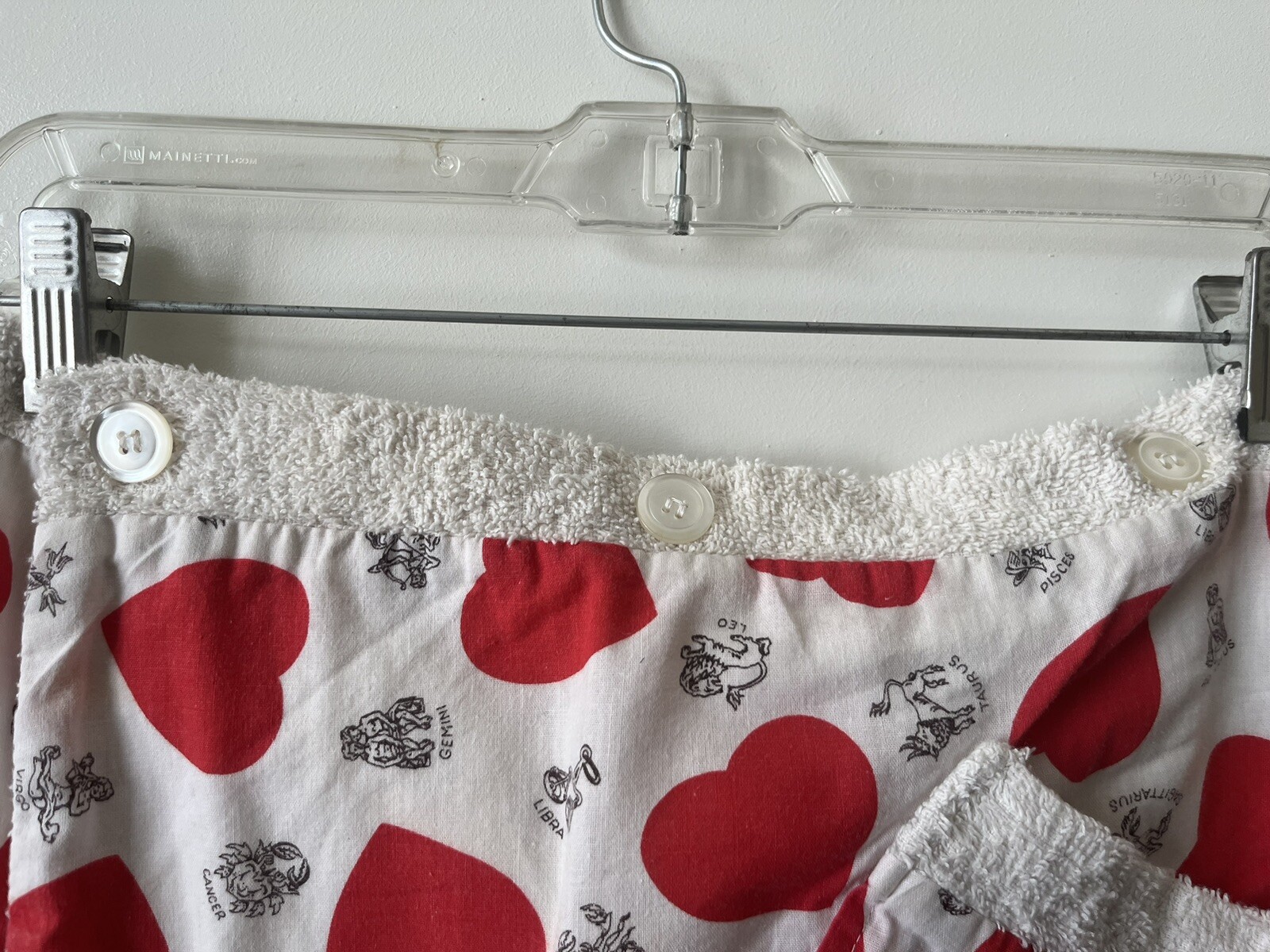 50s/60s White Zodiac & Red Hearts Wrap Towel Skirt by Pleetway Summer,beachwear