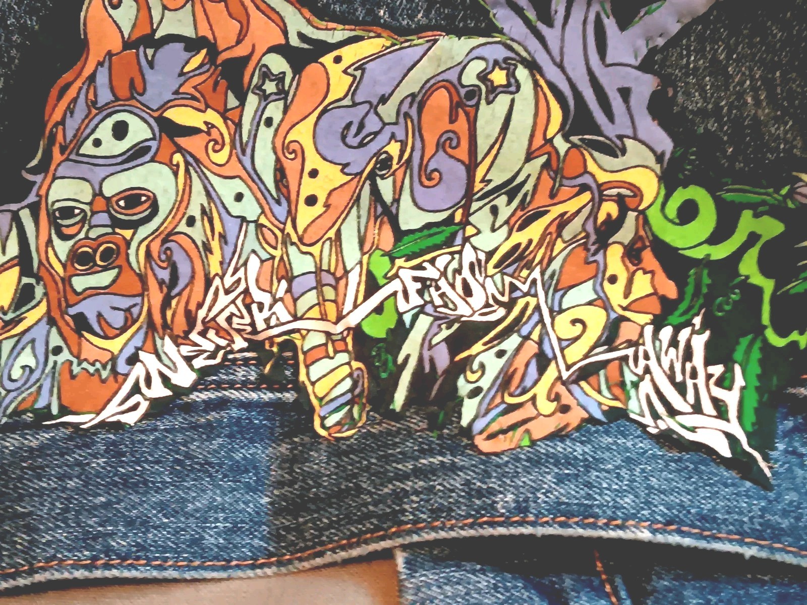 OOAK Denim Jacket Wild Style Graffiti Patches HAND STICHED UPCYCLED XS