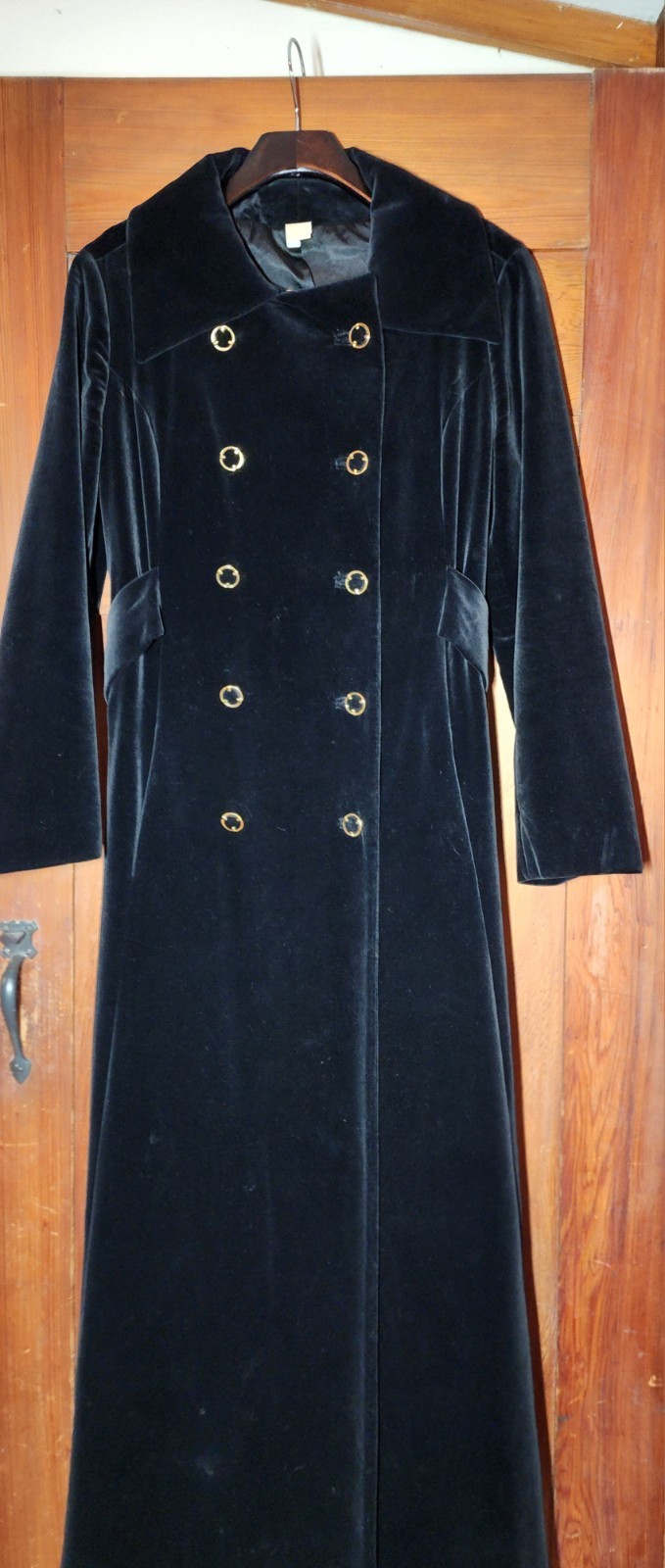 Vintage 1960s Surrey Classics Canada Black Velveteen Long Double Breasted Coat