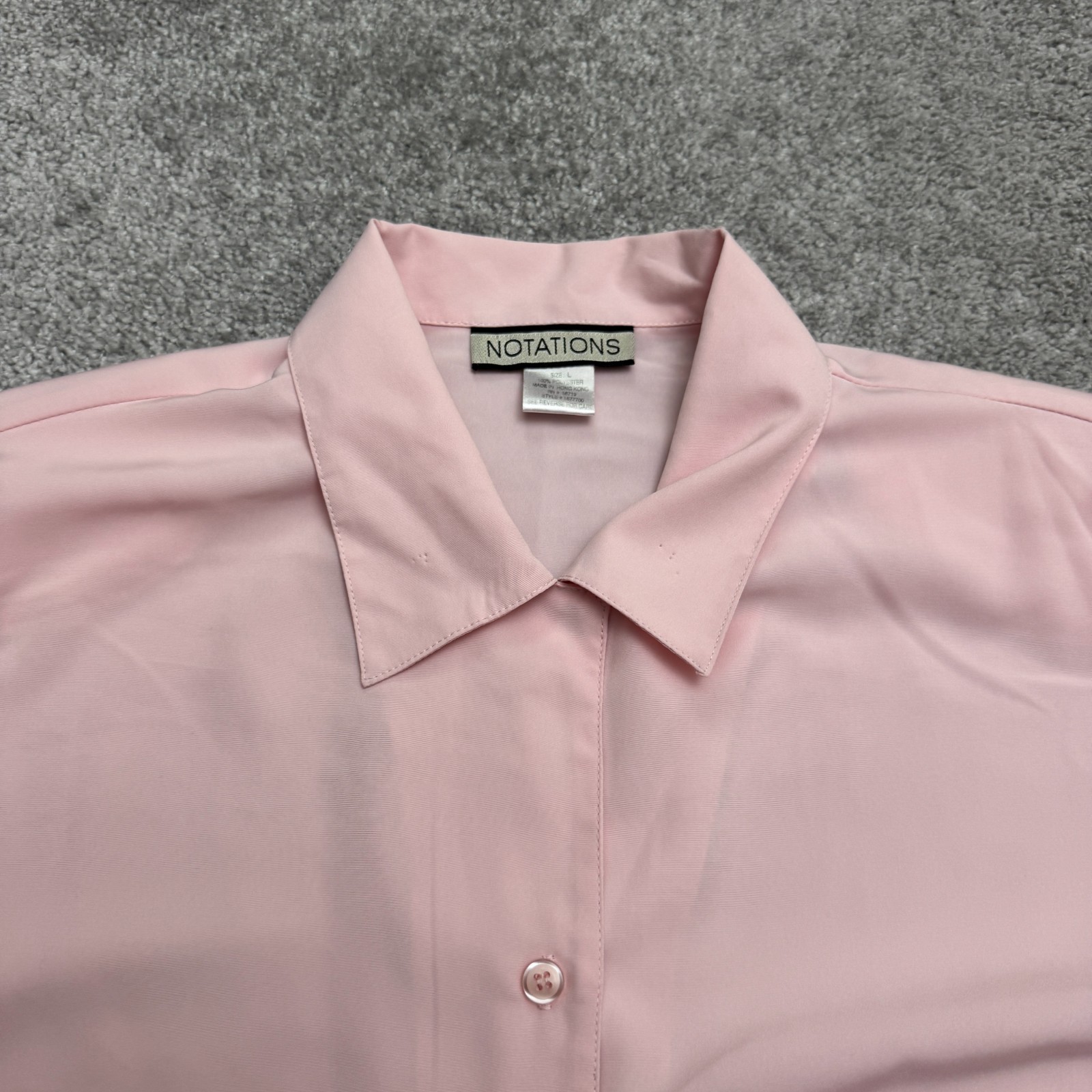 Vintage Notations Padded Shoulder Button Up Blouse Women Large Pink Retro 80s