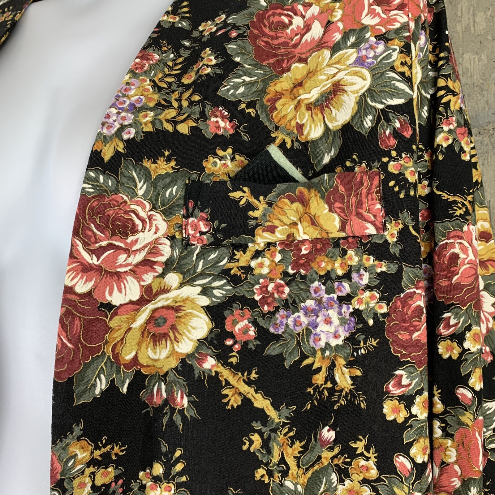 Vintage Jacket Floral Open 3/4 Sleeve Shoulder Pads Size 16 MCS ltd New York