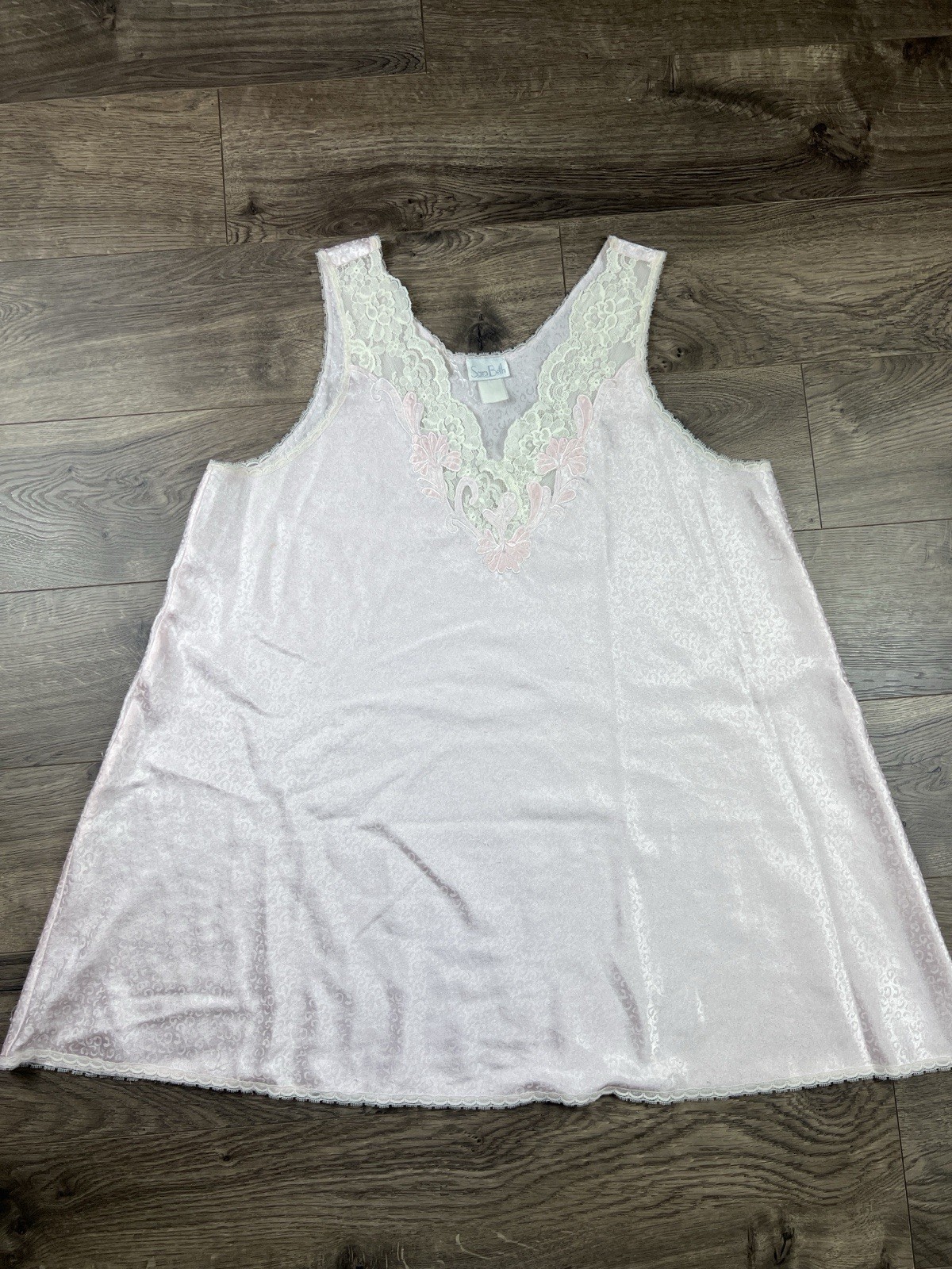 VTG Sara Beth Chemise Nightgown Slip Champagne Pink Satin & Lace Womens