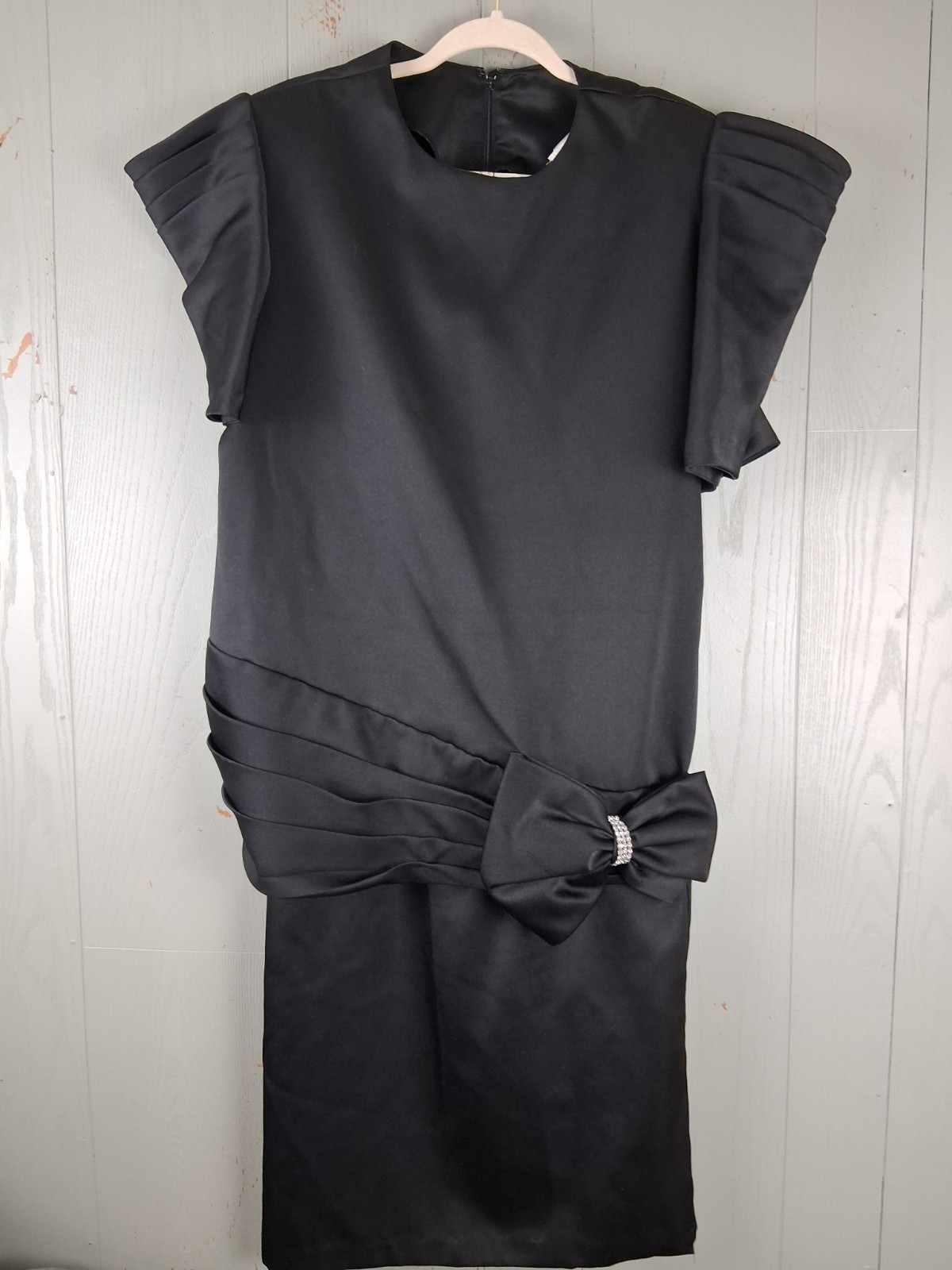 Vintage 80s Apostrophe Formal Skirt Set 16 Black Rhinestone Bow 2pc Ruffle Pleat