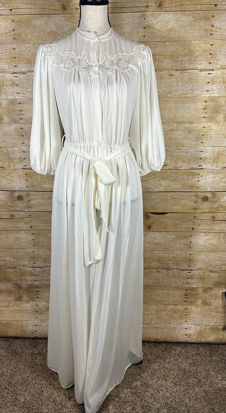 Vintage Lady Leonora Womens Bridal Dressing Gown Peignoir Robe Cream 12 Nylon