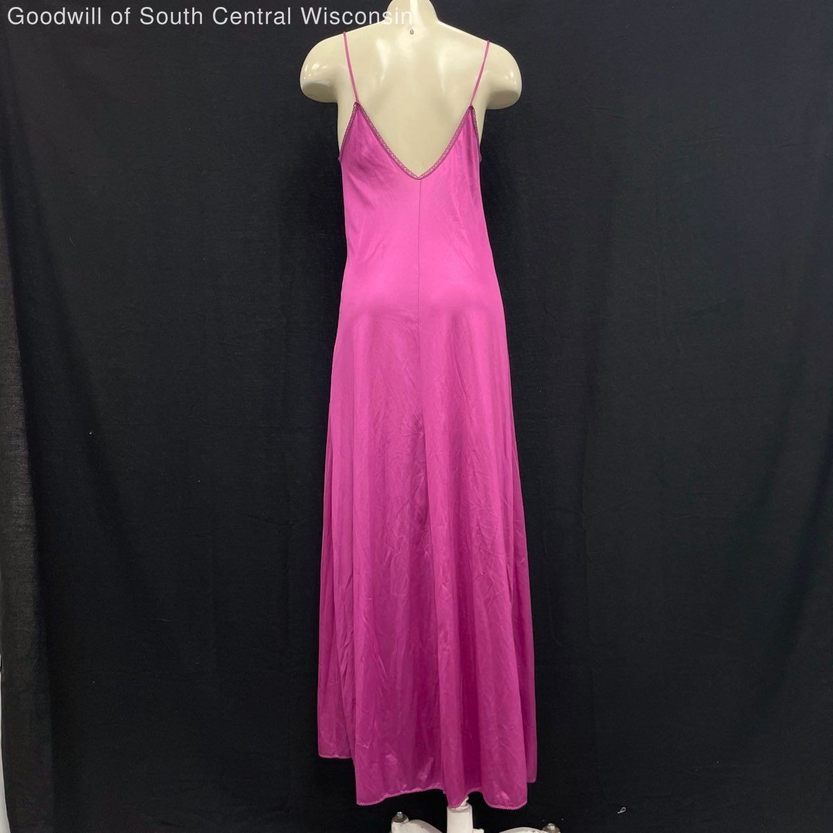 Wmns 80s Vintage SENTIMENTS Fuchsia Purple Long Silky Lace Slit Slip Dress 31″