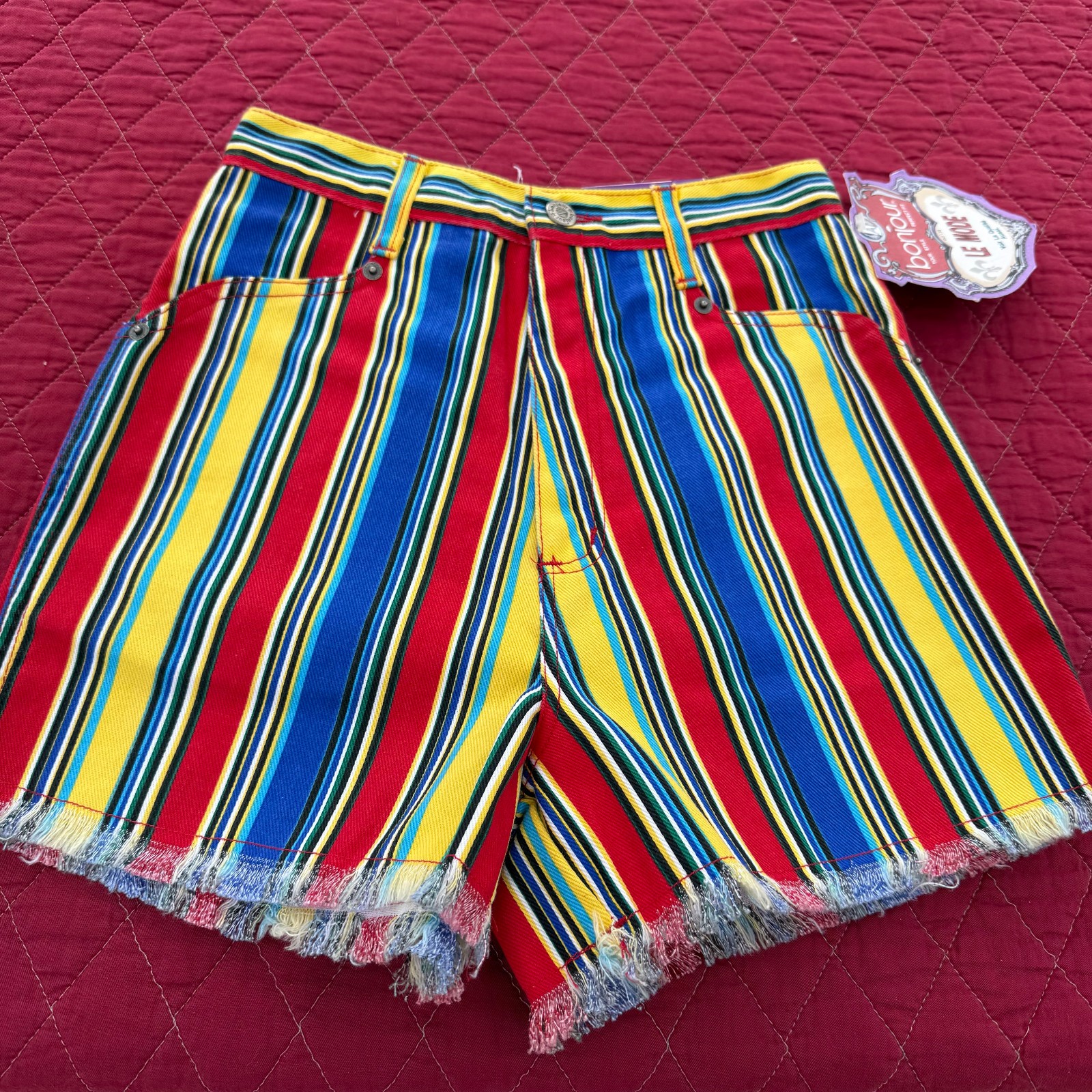 VTG BONJOUR Bold Stripes Le Mode Booty Shorts Super 90s y2k Size 3/4 w Tags