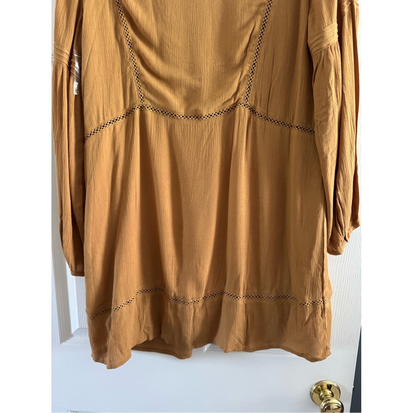 Vici Amuse Berkley Dress Boho Lace Trim Tunic Mini Dress Gold Size L NWT
