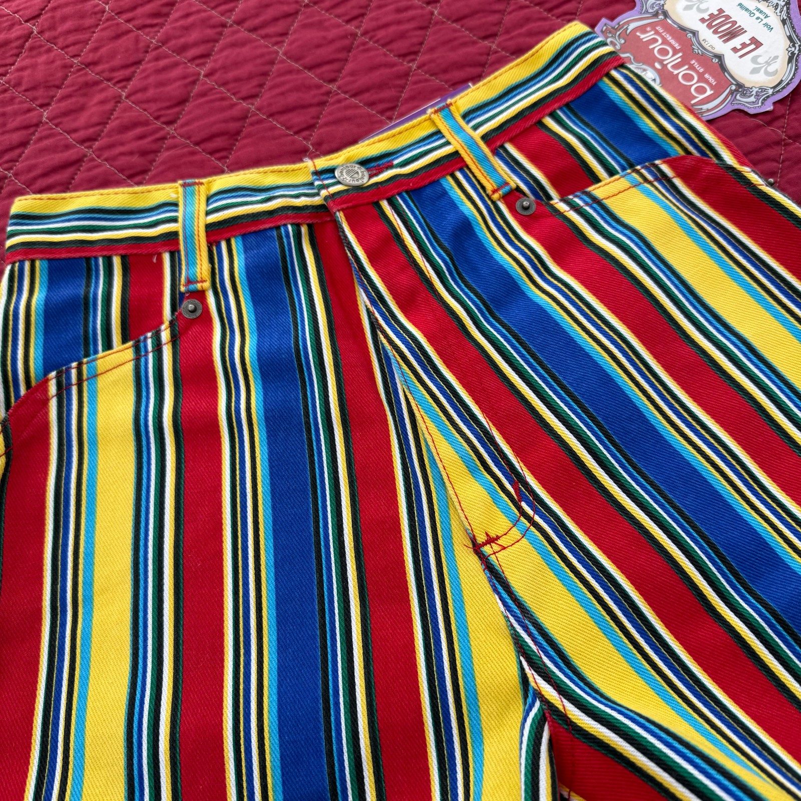 VTG BONJOUR Bold Stripes Le Mode Booty Shorts Super 90s y2k Size 3/4 w Tags