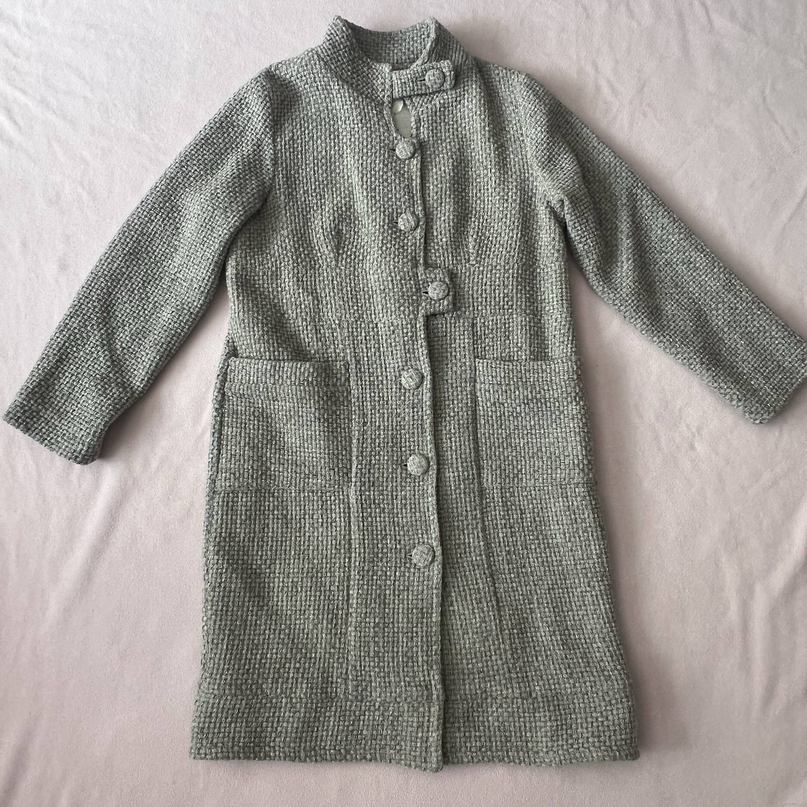 Vintage Marilu Made In Italy Wool Blend Duster Coat Stand Collar Satin Lined M