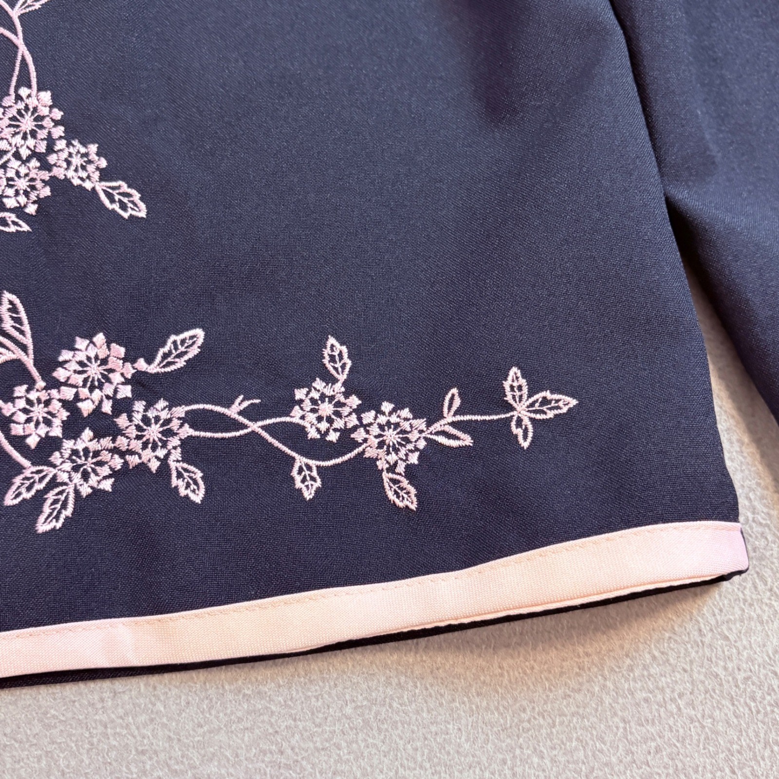 Willow Ridge Navy Blue Pink Floral Embroidered Jacket Size 10 Vintage