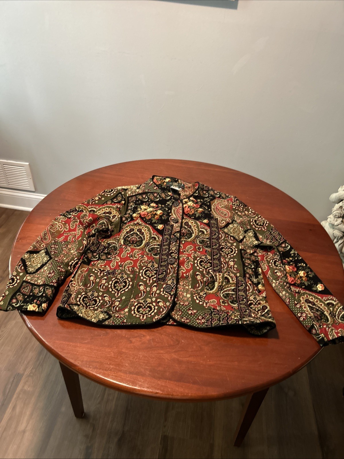 Vintage Orvis Women’s Corduroy Paisley Jacket With Roses Jewel Tone Size Large