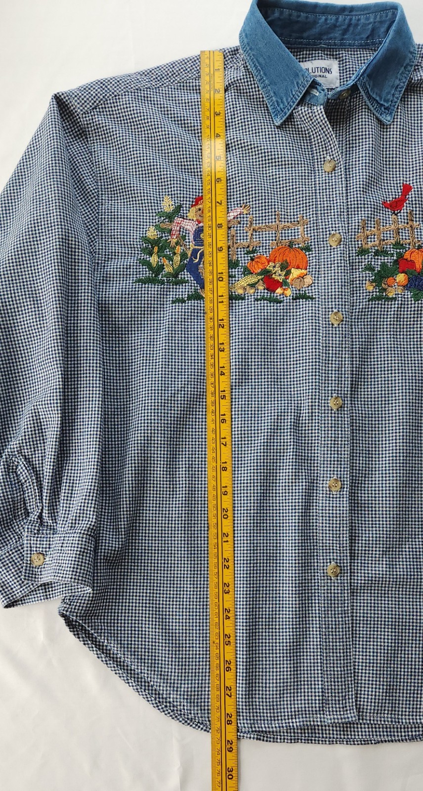 Solutions Vtg Scarecrow Pumpkins Embroidered Cottagecore Button Up Shirt