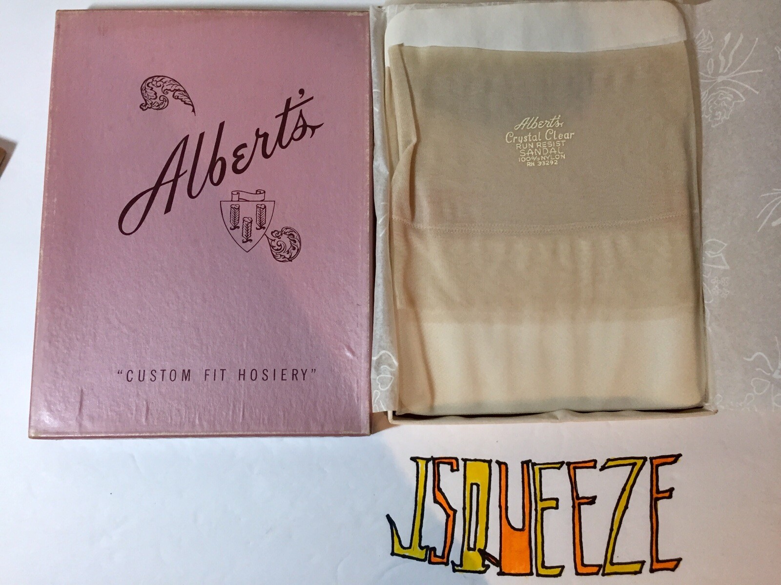 3 Pair’s Albert’s Nylons Crystal Clear 8 1/2 X 32” Vintage White Sandal Demi-Toe