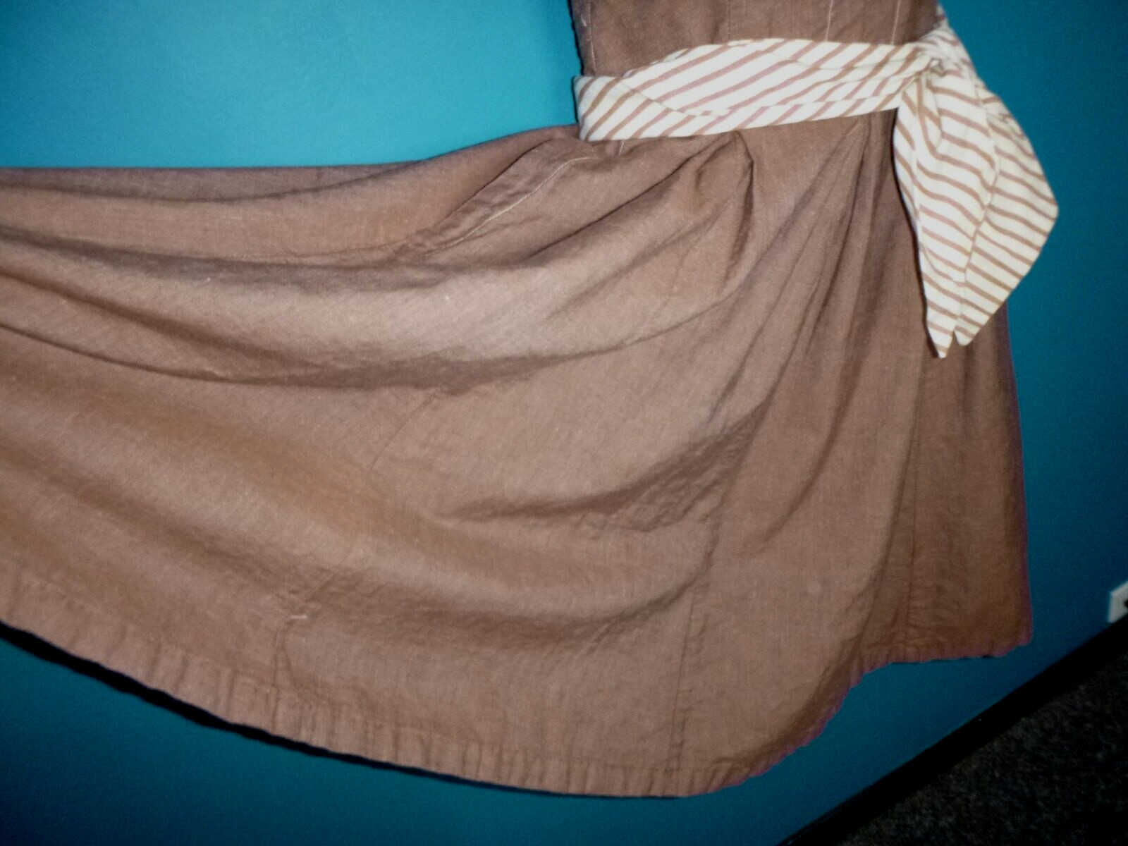 Vtg 60s junior House Brown Denim Halter Dress W/ Striped Top & Sash Sz S