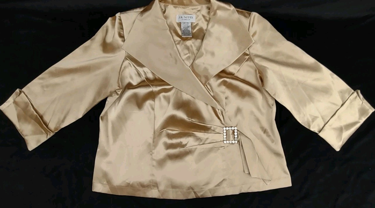 J.R. NITES by Carol Lin Liquid Metal Gold Vintage Jacket Blouse Women Sz 18W