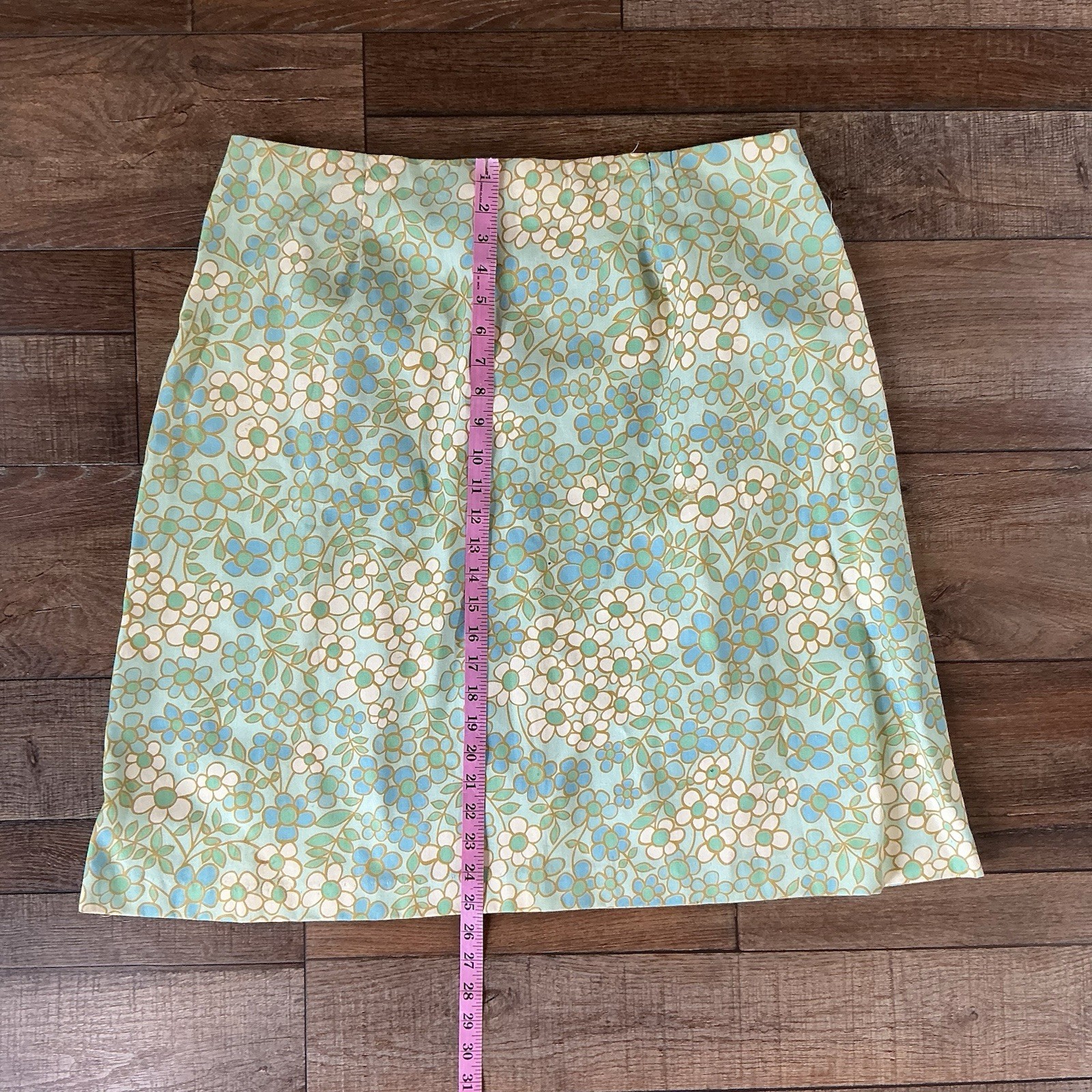 70s VINTAGE Floral A-Line Skirt Yellow Blue Green Cottagecore Retro 38×26 #35C2