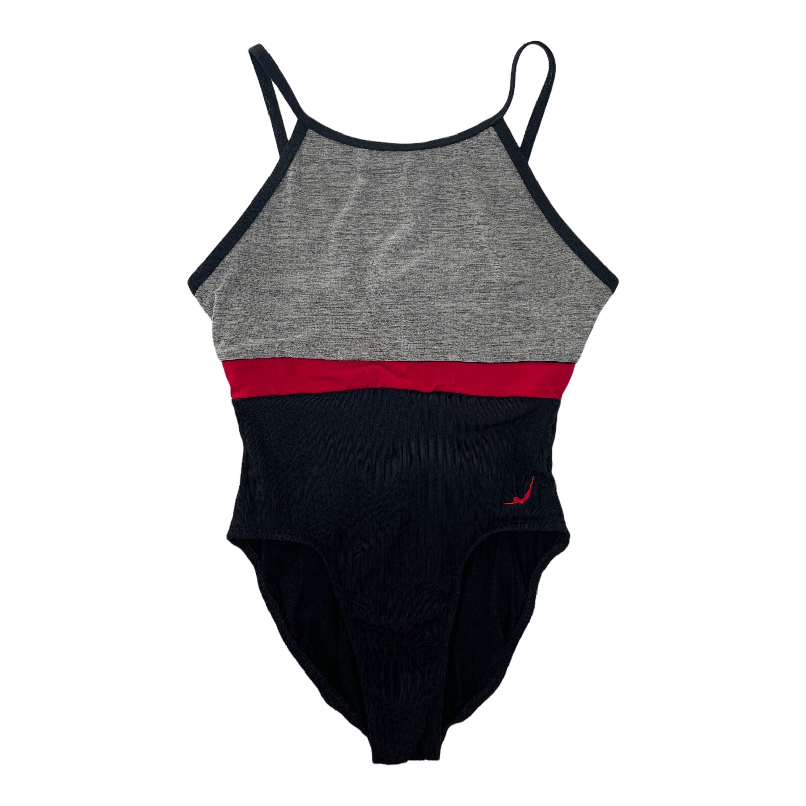 Vintage 80s Jantzen High Cut Keyhole Back Swimsuit Grey Black Red Small/Medium