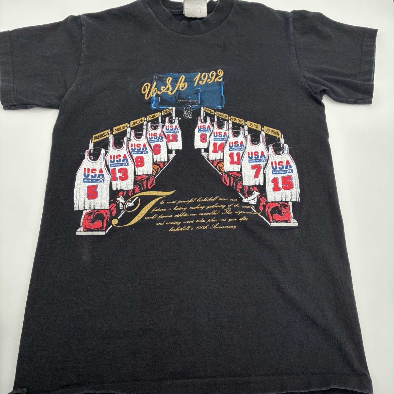 Vintage 1992 USA Basketball Dream Team T-Shirt Nutmeg Black Jordan Bird women M