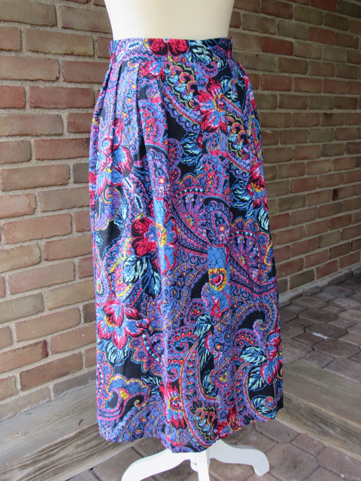 VTG Greenwich Square Multicolor Lap Skirt Midi Size 9/10 High Waist Retro Bright