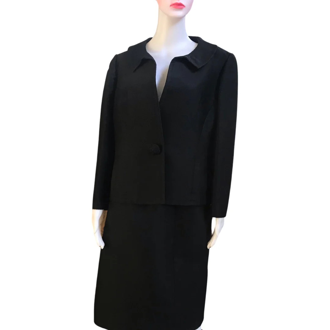 Rare Vintage 1960s Seymour Fox Black Wool Skirt Suit Size Medium