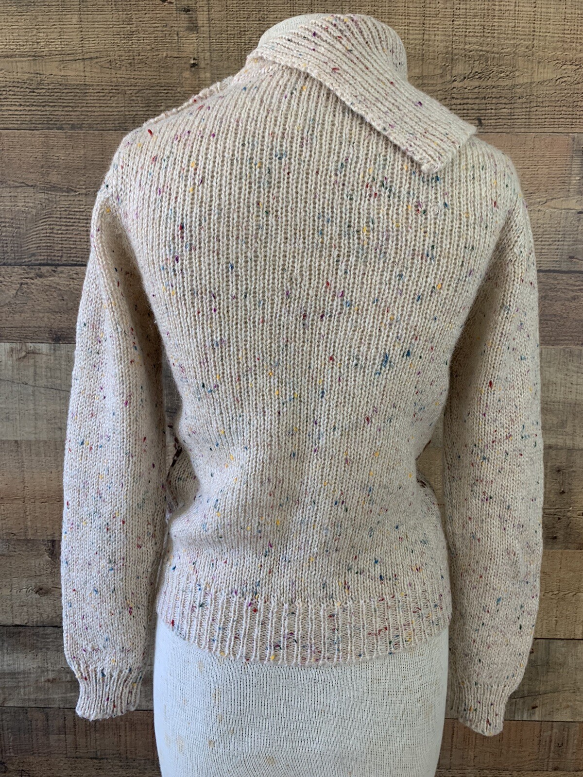 Vintage 1970s Wool Blend Asymmetrical Collar Button Shoulder Sweater Small