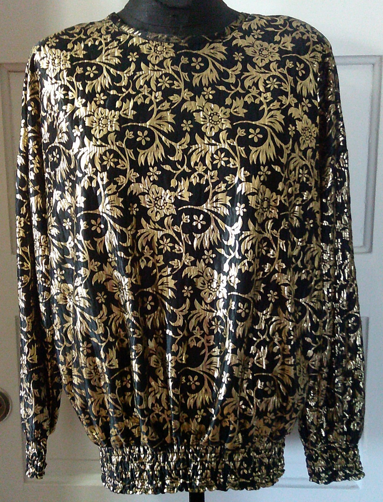 80’s SILVER THREADS Gold Floral Pullover Shirt Top Blouse S