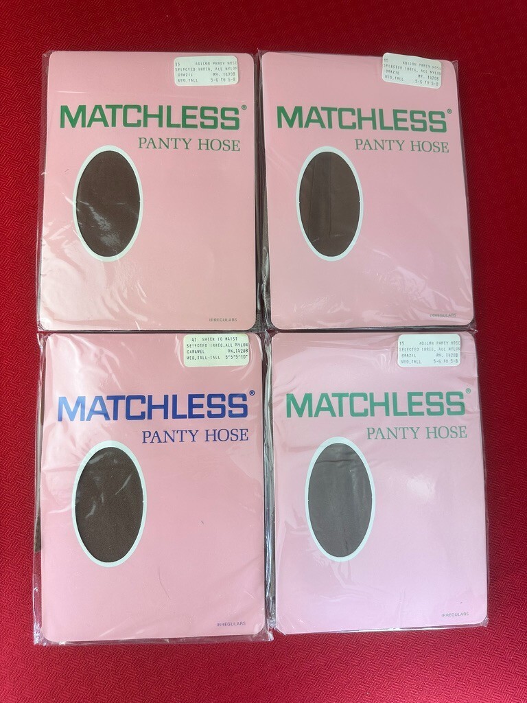 4 LOT VTG Matchless Panty Hose Medium Tall 3 Brown 1 Caramel Nylon Gift Idea