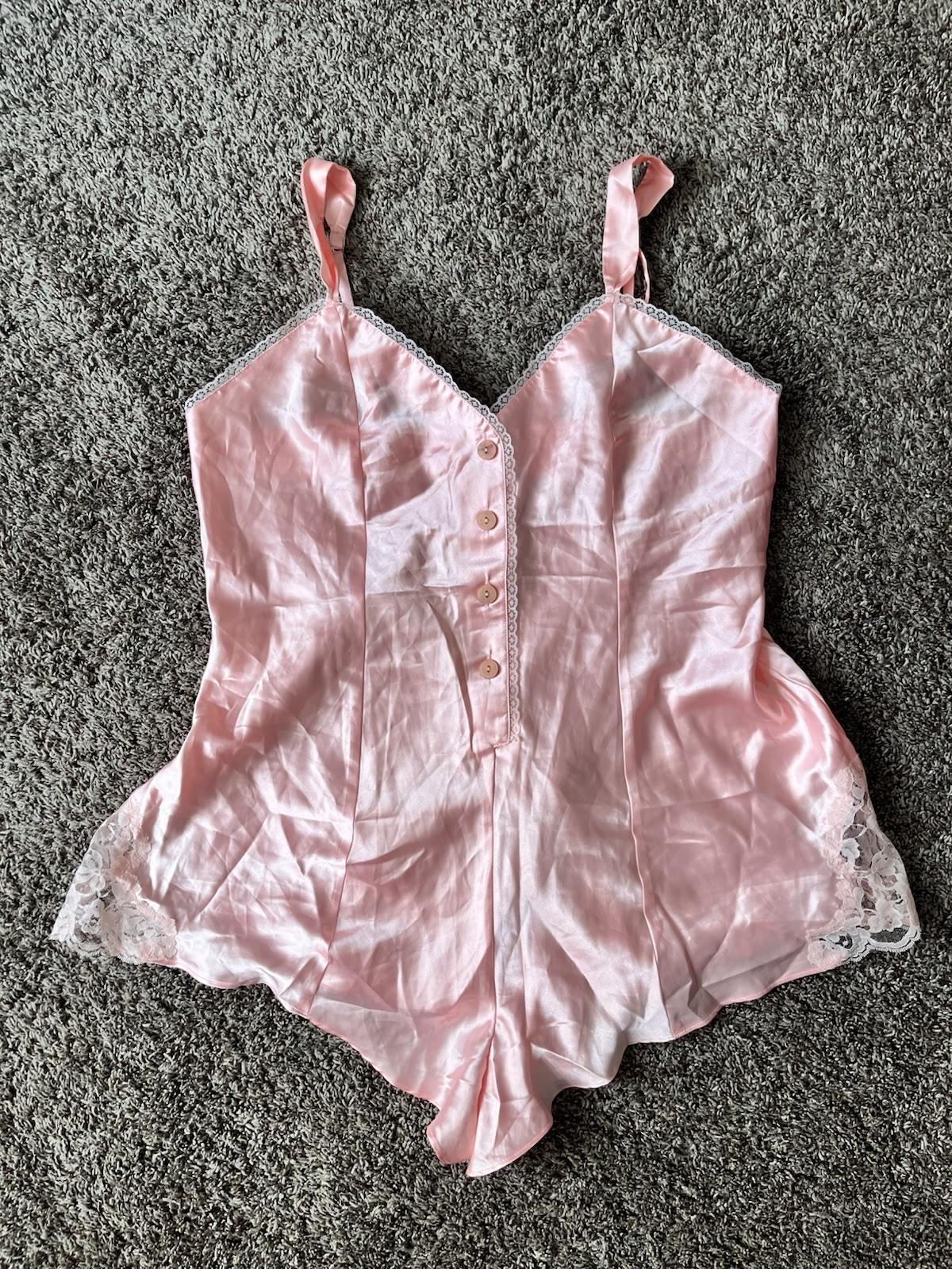 Vintage Maggie Lawrence Lingerie Intimates One Piece Size Large Pink Lace