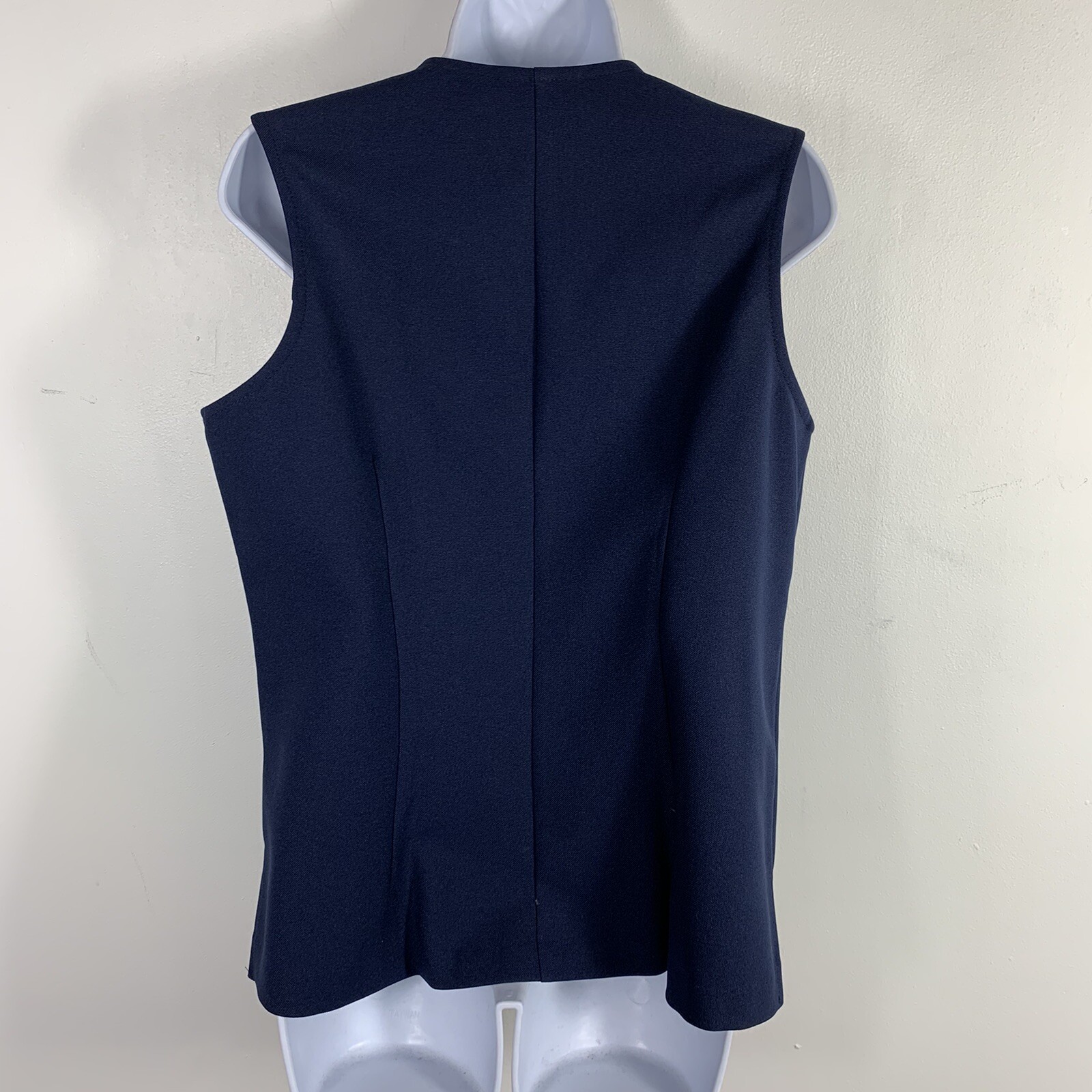 24K Blue Button Front Vest Sz 12 Petite Minimalist Office Siren VINTAGE EB35