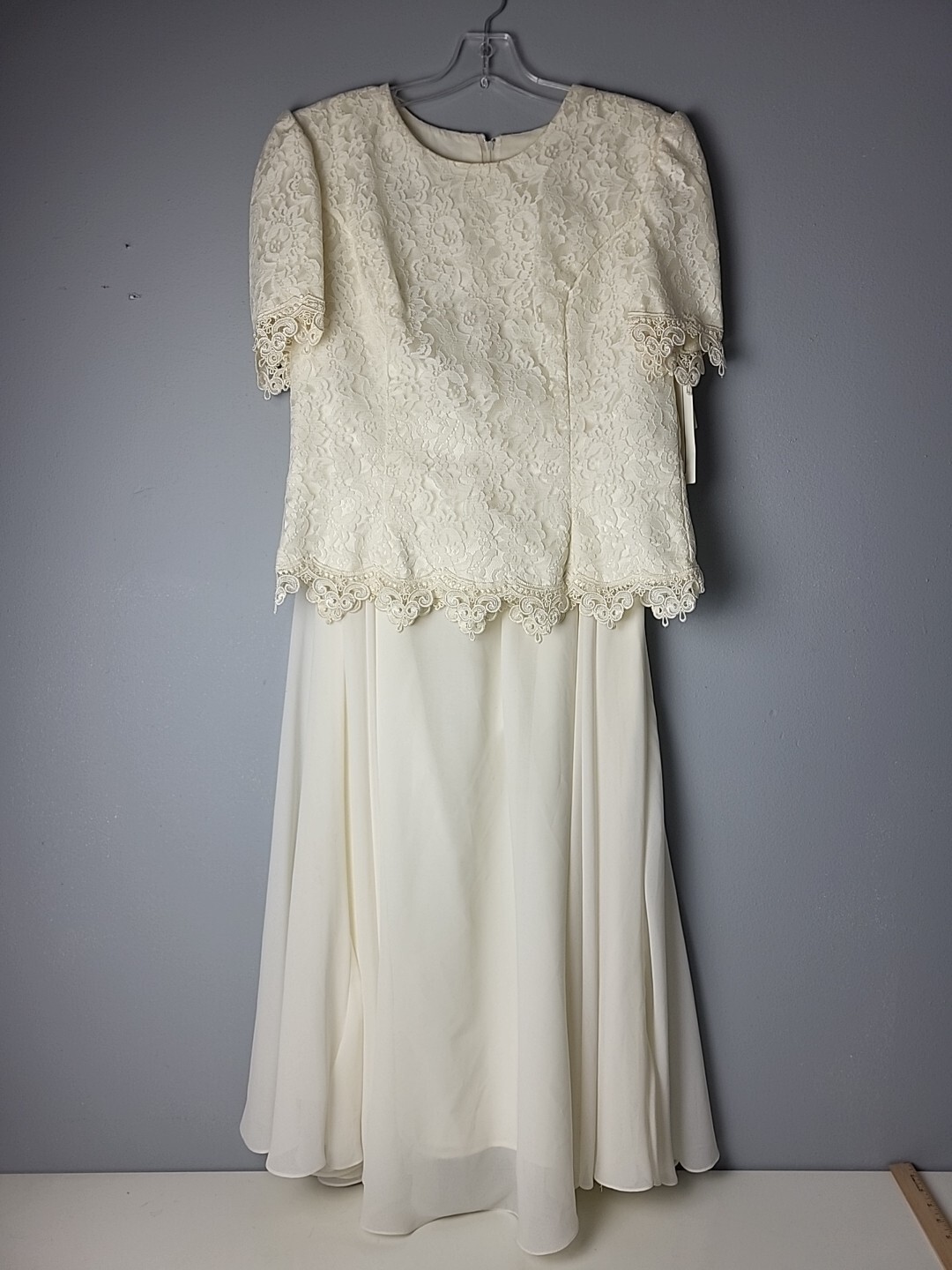 NWT Vintage Jessica McClintock Wedding Dress 12 Soft White Lace 2-piece READ