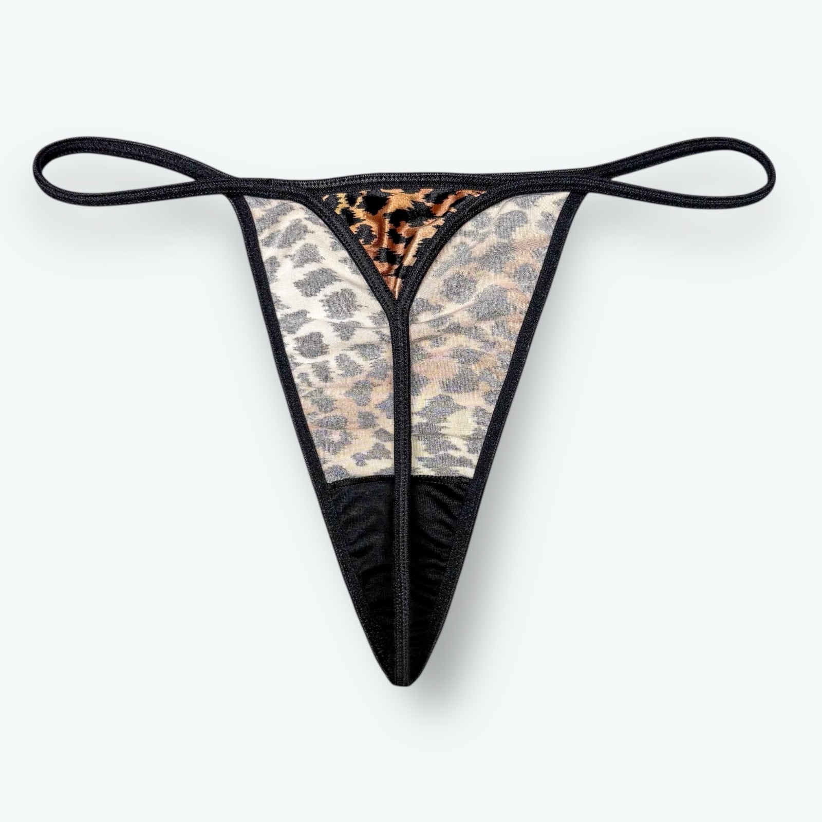 Satin V-String Hi-Cut Thong Leopard Print S