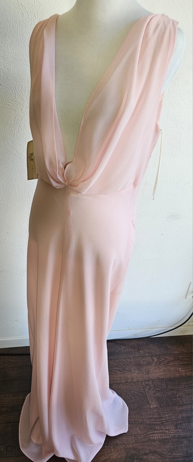VTG Pink Dress Plummeting Neckline W Beaded Back Dollar Evening Wear Prom Formal