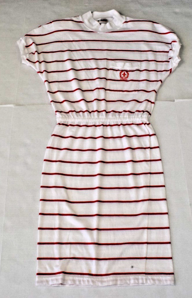 Vintage Dress Headliners Size L 80s Red White Stripe Shoulder Pads Elastic Waist